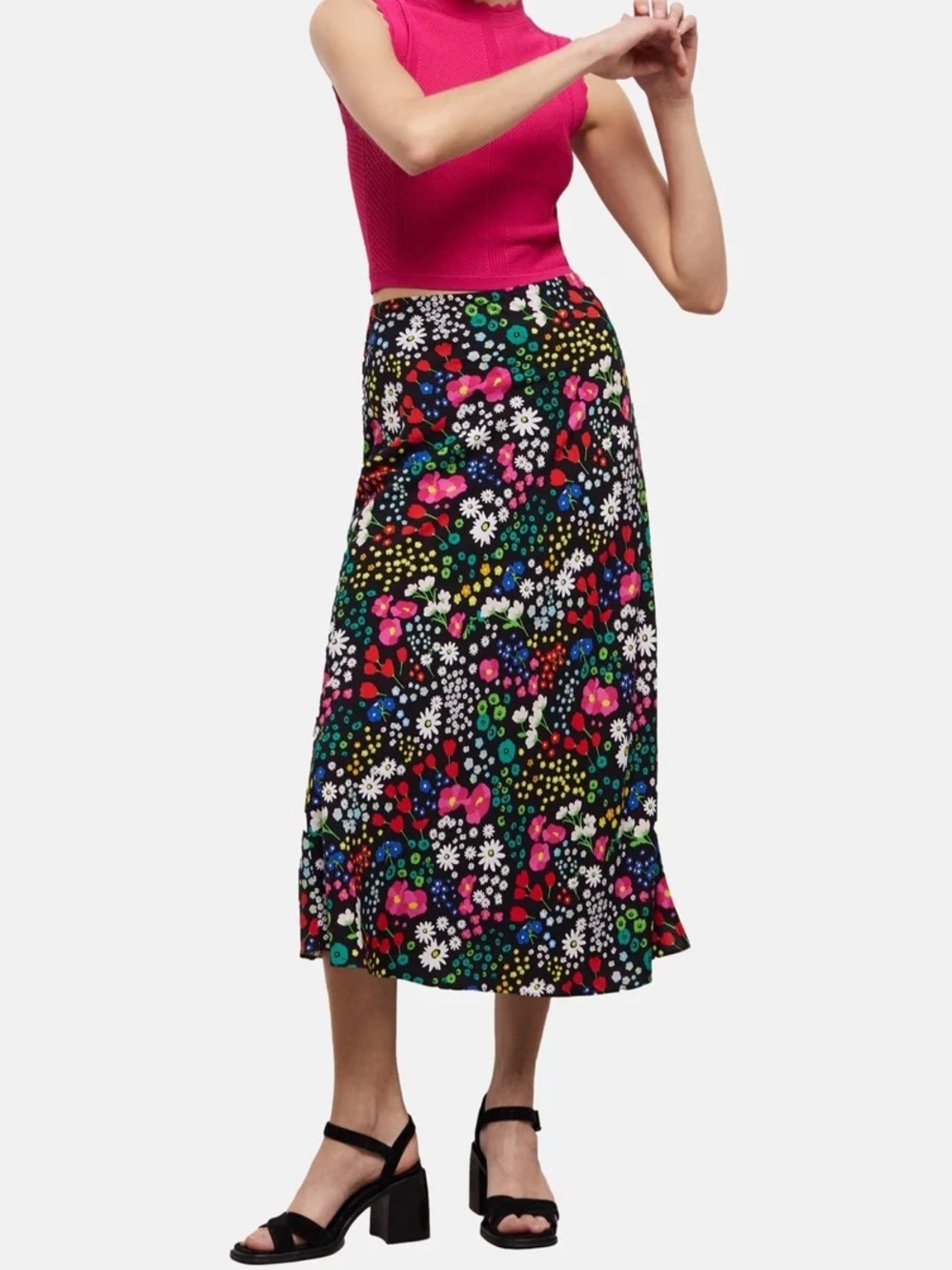 The Kooples Joyful Flower Multicolor / Black Print Midi Skirt